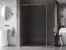 Mexen Kioto-F Walk-in Shower Screen with Frame 125 x 202 cm, Transparent 8 mm, Brushed Copper - 800-125-104-65-00