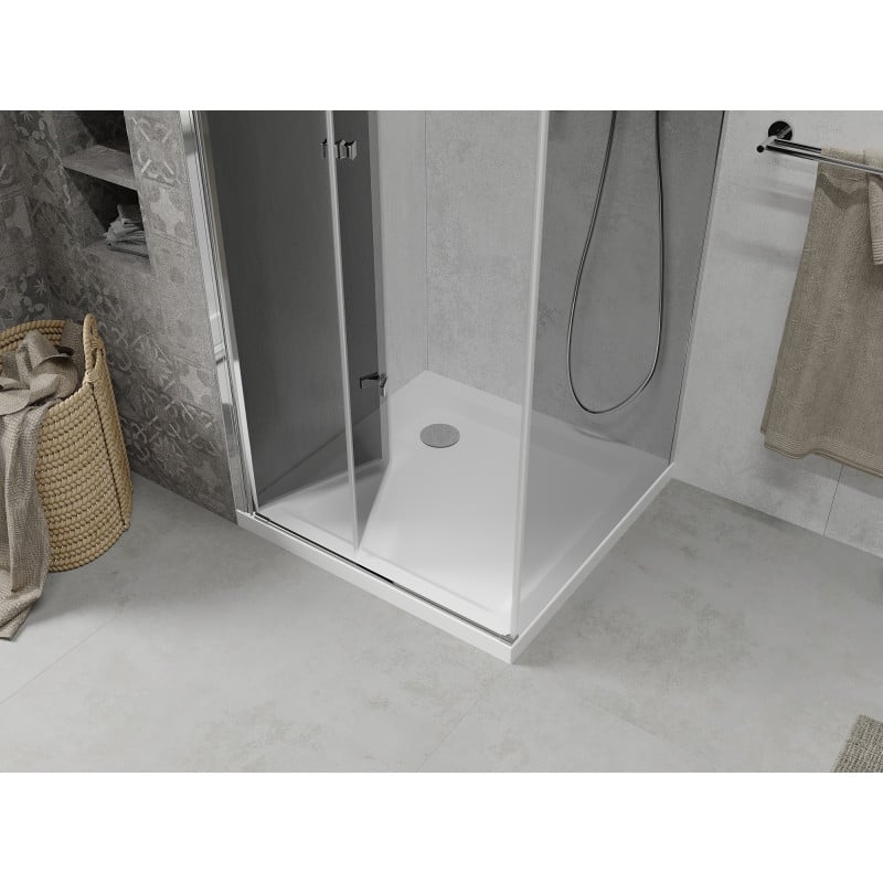 Mexen Lima folding shower cabin 90 x 90 cm, graphite, chrome + Flat tray, white - 856-090-090-01-40-4010