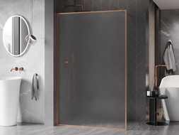 Mexen Kioto-F Walk-in Shower Wall with Frame 90 x 202 cm, Frosted 8 mm, Brushed Copper - 800-090-104-65-30