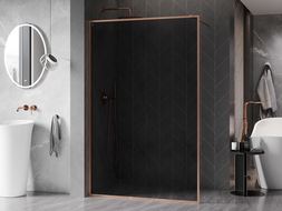 Mexen Kioto-F Walk-in Shower Screen with 70 x 202 cm Frame, Graphite 8 mm, Brushed Copper - 800-070-104-65-40