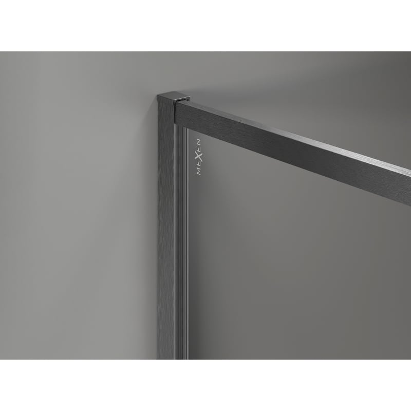 Mexen Kioto-F Walk-in Shower Wall with Frame 100 x 202 cm, Transparent 8 mm, Brushed Gun Gray - 800-100-104-66-00