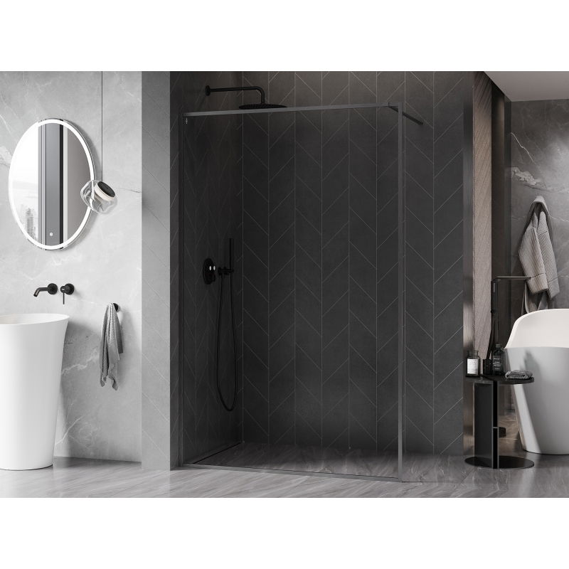 Mexen Kioto-F Walk-in Shower Wall with Frame 115 x 202 cm, Transparent 8 mm, Brushed Gun Gray - 800-115-104-66-00