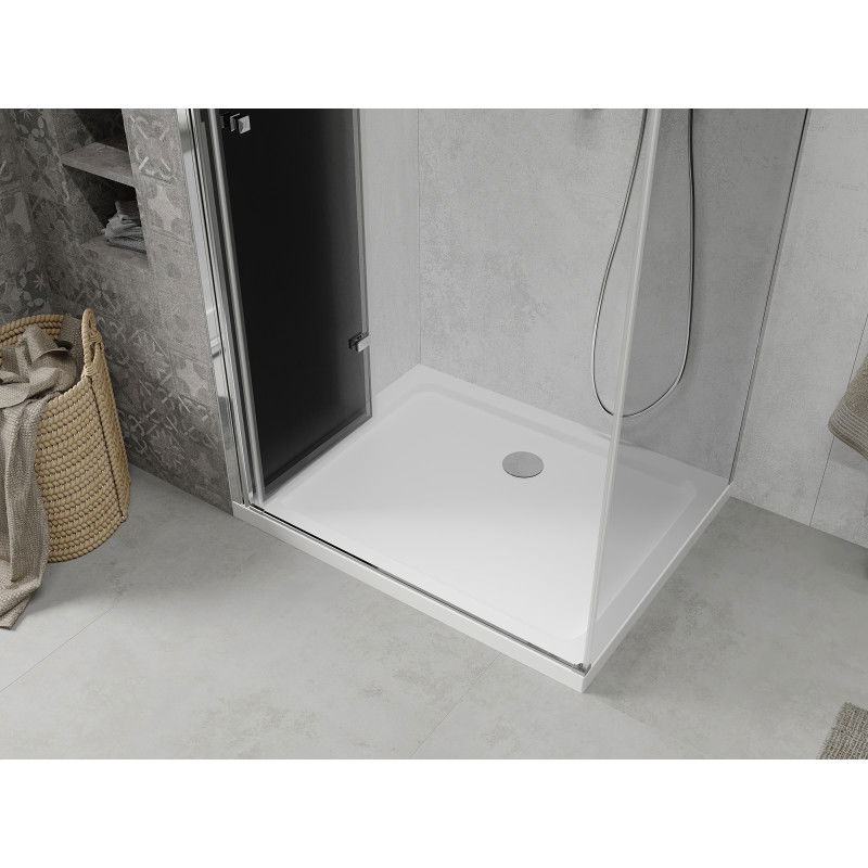 Mexen Lima folding shower cabin 90 x 110 cm, graphite, chrome + Flat shower tray, white - 856-090-110-01-40-4010