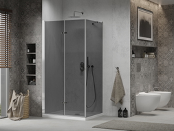 Mexen Lima folding shower enclosure 90 x 120 cm, graphite, chrome + Flat shower tray, white - 856-090-120-01-40-4010