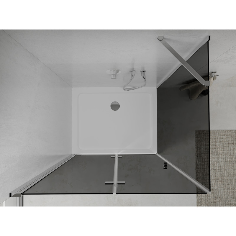 Mexen Lima folding shower enclosure 90 x 120 cm, graphite, chrome + Flat shower tray, white - 856-090-120-01-40-4010