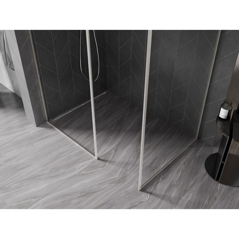 Mexen Kioto-F Walk-in Shower Wall with Frame 130 x 95 cm, Transparent 8 mm, Brushed Nickel - 800-130-202-04-97-095