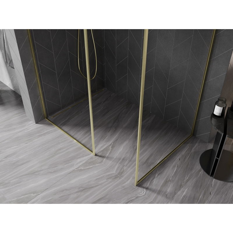 Mexen Kioto-F Walk-in Shower Wall with Frame 180 x 75 cm, Transparent 8 mm, Brushed Gold - 800-180-202-04-55-075