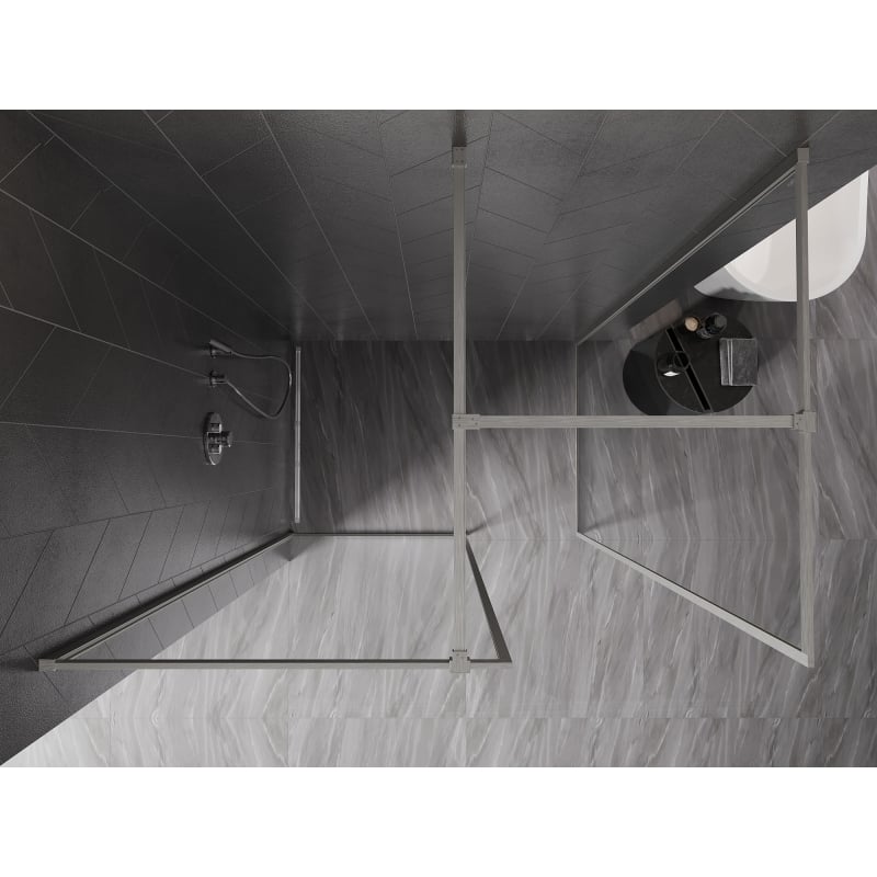 Mexen Kioto-F Walk-in Shower Wall with Frame 145 x 70 cm, Transparent 8 mm, Brushed Nickel - 800-145-202-04-97-070