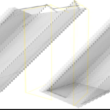 Mexen Kioto-F Walk-in shower wall with frame 150 x 90 cm, transparent 8 mm, brushed gold - 800-150-202-04-55-090