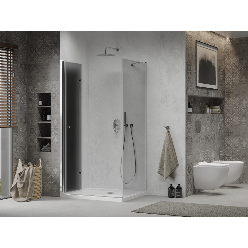 Mexen Lima folding shower enclosure 100 x 110 cm, graphite, chrome + Flat shower tray, white - 856-100-110-01-40-4010