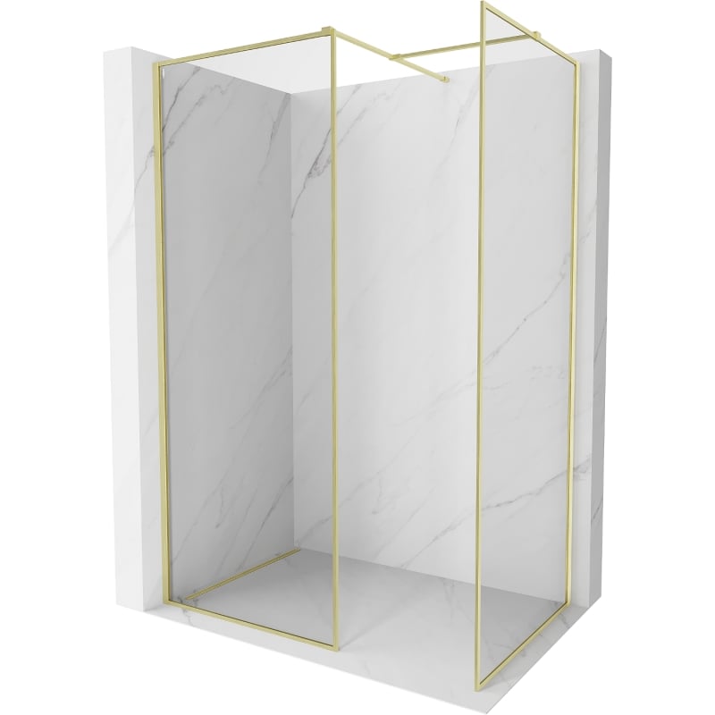 Mexen Kioto-F Walk-in Shower Wall with Frame 145 x 100 cm, Transparent 8 mm, Brushed Gold - 800-145-202-04-55-100