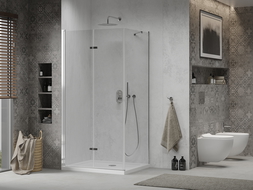Mexen Lima folding shower cubicle 80 x 70 cm, Transparent, Chrome + shower tray Flat - 856-080-070-01-00-4010