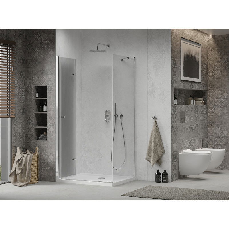 Mexen Lima folding shower enclosure 80 x 70 cm, transparent, chrome + Flat tray - 856-080-070-01-00-4010