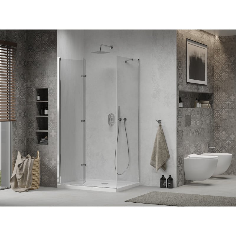 Mexen Lima folding shower cabin 80 x 90 cm, transparent, chrome + Flat shower tray - 856-080-090-01-00-4010