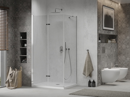 Mexen Lima folding shower cubicle 80 x 90 cm, Transparent, Chrome + shower tray Flat - 856-080-090-01-00-4010