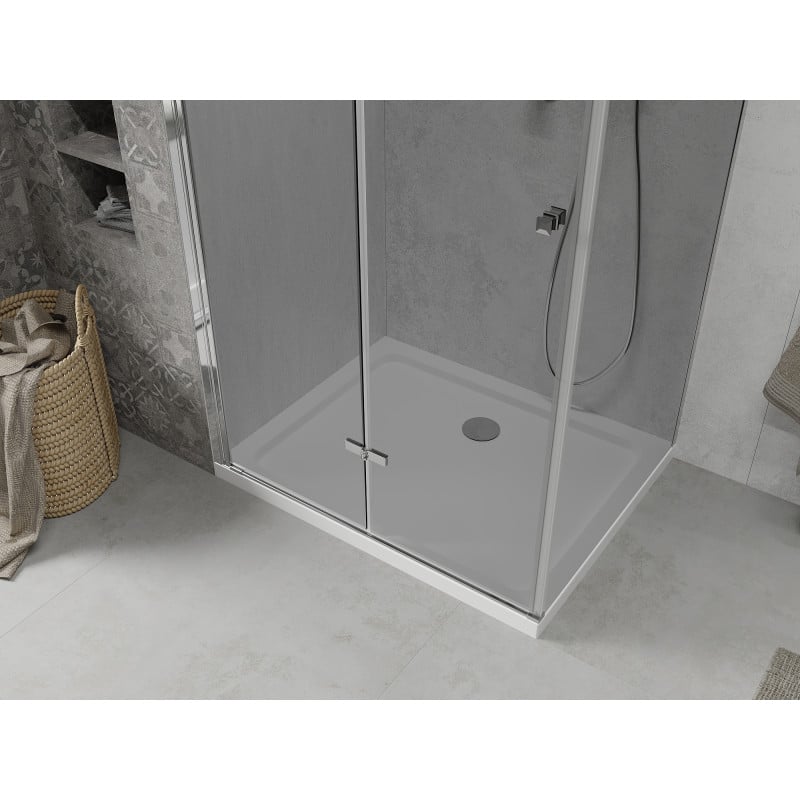 Mexen Lima folding shower cabin 100 x 120 cm, graphite, chrome + Flat shower tray, white - 856-100-120-01-40-4010