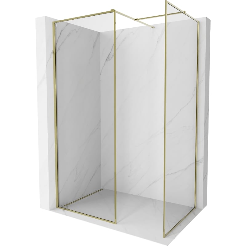 Mexen Kioto-F Walk-in Shower Panel with Frame 140 x 75 cm, Transparent 8 mm, Gold - 800-140-202-04-50-075