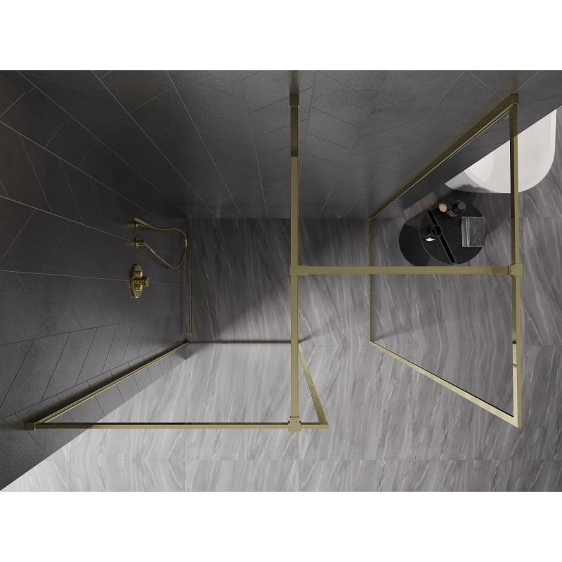 Mexen Kioto-F Walk-in Shower Screen with Frame 160 x 75 cm, Transparent 8 mm, Gold - 800-160-202-04-50-075