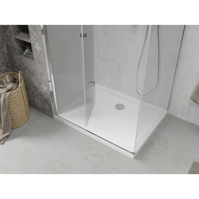 Mexen Lima folding shower cabin 100 x 70 cm, transparent, chrome + Flat shower tray - 856-100-070-01-00-4010
