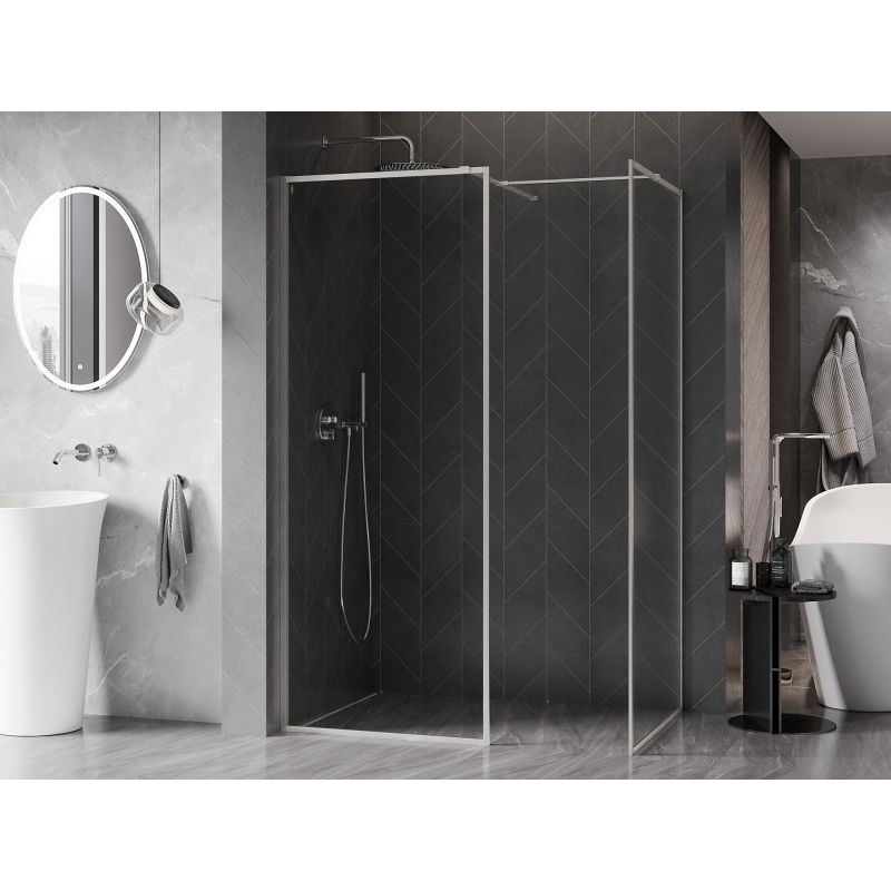 Mexen Kioto-F Walk-in Shower Wall with Frame 120 x 105 cm, Transparent 8 mm, Brushed Nickel - 800-120-202-04-97-105