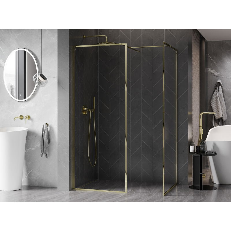 Mexen Kioto-F Walk-in Shower Wall with Frame 105 x 100 cm, Transparent 8 mm, Gold - 800-105-202-04-50-100