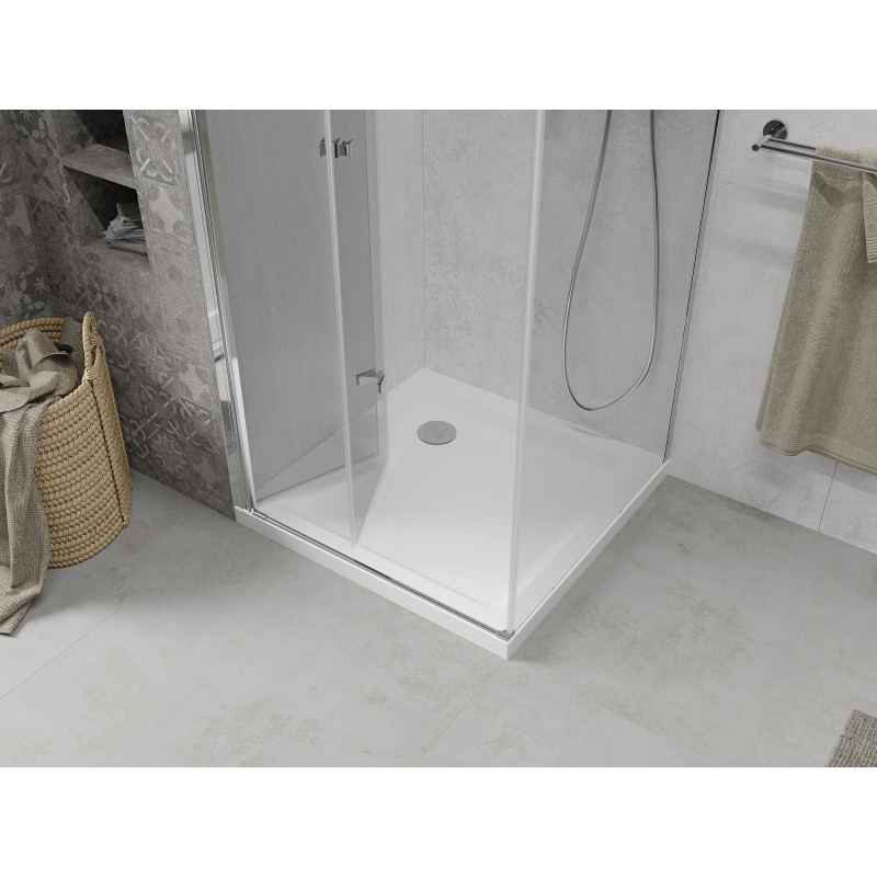 Mexen Lima folding shower cabin 100 x 100 cm, transparent, chrome + Flat shower tray - 856-100-100-01-00-4010