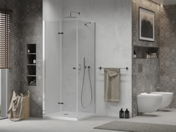 Mexen Lima folding shower cabin 100 x 100 cm, transparent, chrome + Flat shower tray - 856-100-100-01-00-4010