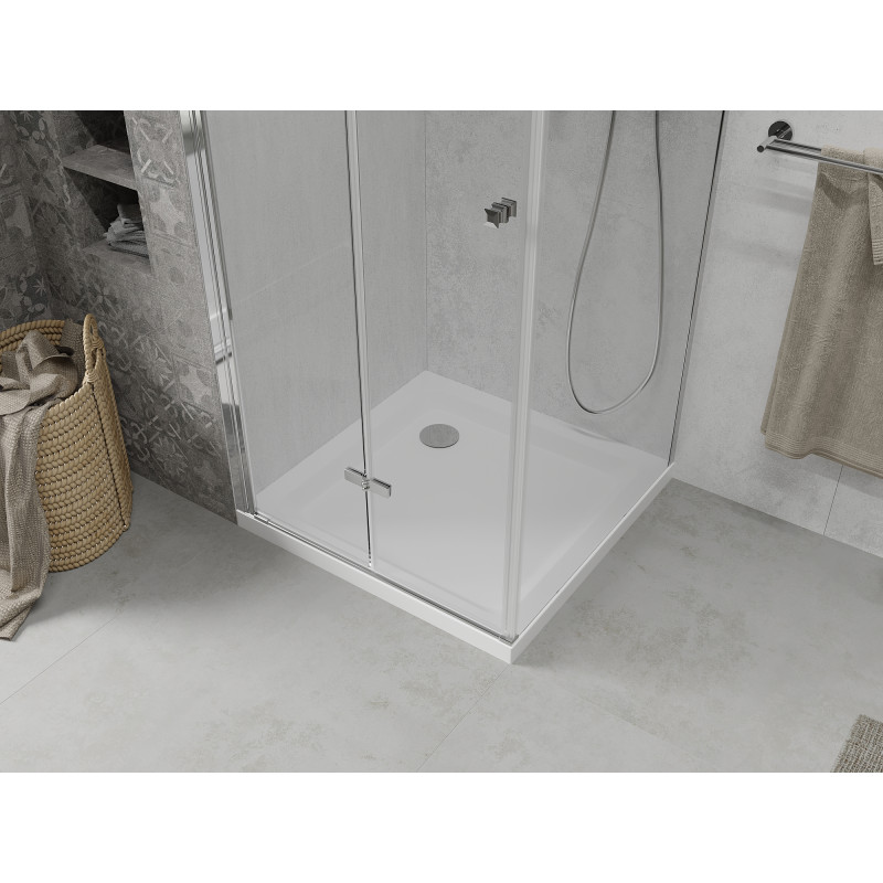 Mexen Lima folding shower cabin 100 x 100 cm, transparent, chrome + Flat shower tray - 856-100-100-01-00-4010
