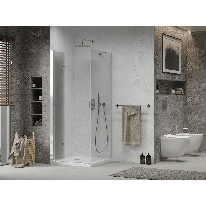 Mexen Lima folding shower cabin 100 x 100 cm, transparent, chrome + Flat shower tray - 856-100-100-01-00-4010