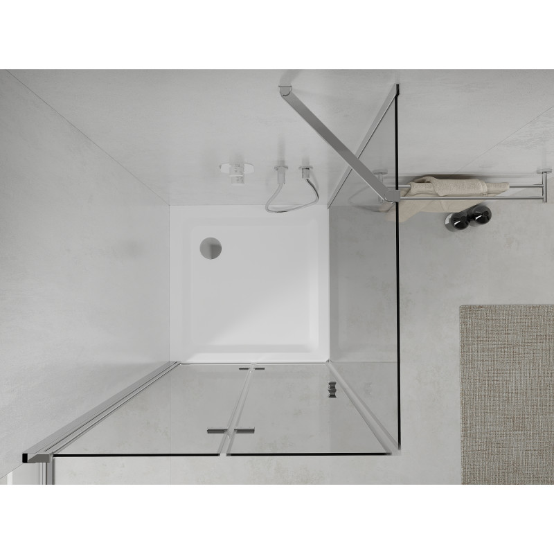 Mexen Lima folding shower cabin 80 x 80 cm, transparent, chrome + Flat shower tray - 856-080-080-01-00-4010