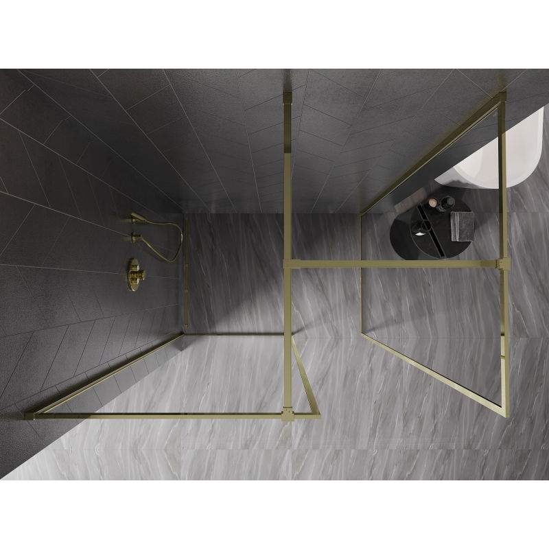 Mexen Kioto-F Walk-in Shower Wall with Frame 125 x 120 cm, Transparent 8 mm, Gold - 800-125-202-04-50-120