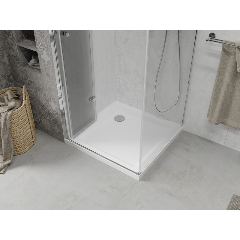Mexen Lima folding shower cabin 70 x 70 cm, transparent, chrome + Flat shower tray - 856-070-070-01-00-4010