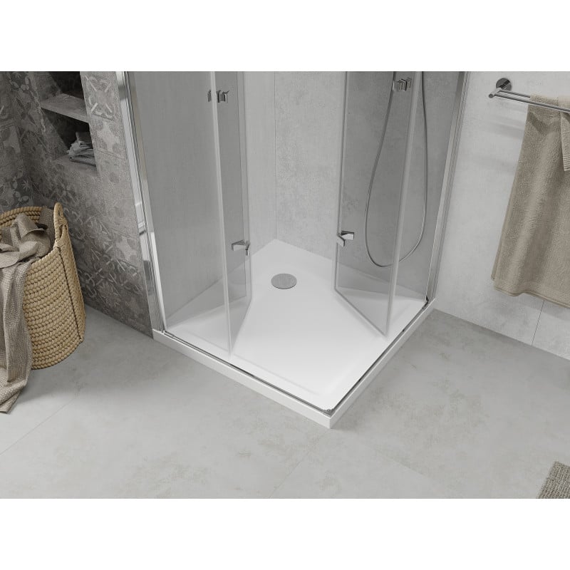 Mexen Lima Duo Folding Shower Cabin 70 x 70 cm, Transparent, Chrome + Flat Shower Tray - 856-070-070-01-02-4010
