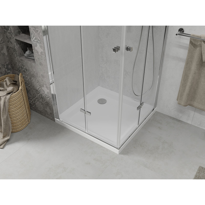 Mexen Lima Duo Folding Shower Cabin 70 x 70 cm, Transparent, Chrome + Flat Shower Tray - 856-070-070-01-02-4010