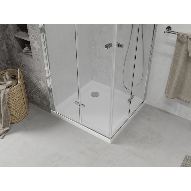 Mexen Lima Duo Folding Shower Cabin 80 x 80 cm, Transparent, Chrome + Flat Tray - 856-080-080-01-02-4010