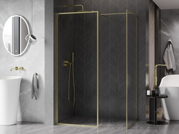 Mexen Kioto-F Walk-in Shower Wall with Frame 155 x 110 cm, Transparent 8 mm, Brushed Gold - 800-155-202-04-55-110