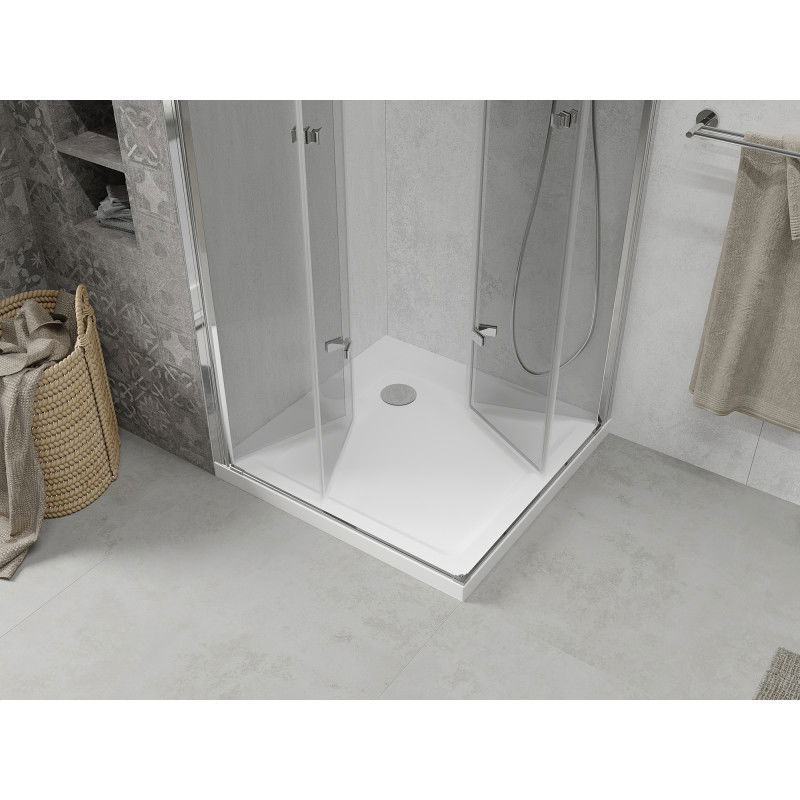 Mexen Lima Duo folding shower cabin 90 x 90 cm, transparent, chrome + Flat tray - 856-090-090-01-02-4010