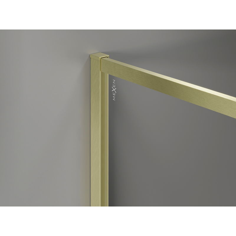 Mexen Kioto-F Walk-in Shower Wall with Frame 120 x 120 cm, Transparent 8 mm, Brushed Gold - 800-120-202-04-55-120