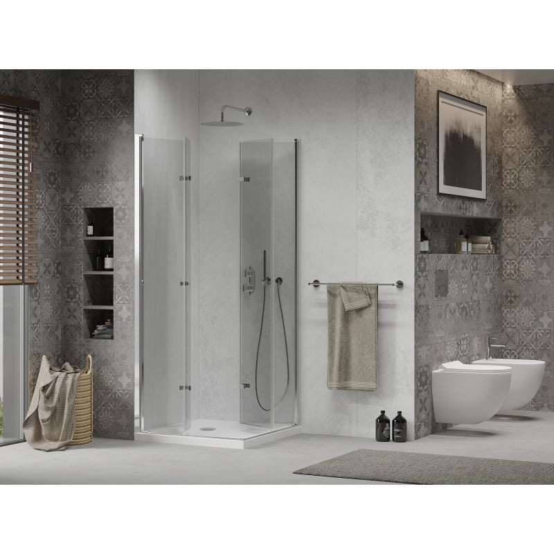 Mexen Lima Duo Foldable Shower Cabin 100 x 100 cm, Transparent, Chrome + Flat Tray - 856-100-100-01-02-4010