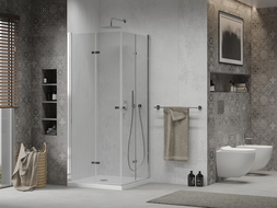 Mexen Lima Duo folding shower cubicle 100 x 100 cm, Transparent, Chrome + shower tray Flat - 856-100-100-01-02-4010