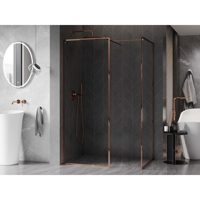 Mexen Kioto-F Walk-in Shower Wall with Frame 85 x 80 cm, Transparent 8 mm, Rose Gold - 800-085-202-04-60-080