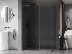 Mexen Kioto-F Walk-in Shower Wall with Frame 155 x 70 cm, Transparent 8 mm, Gun Metal - 800-155-202-04-95-070