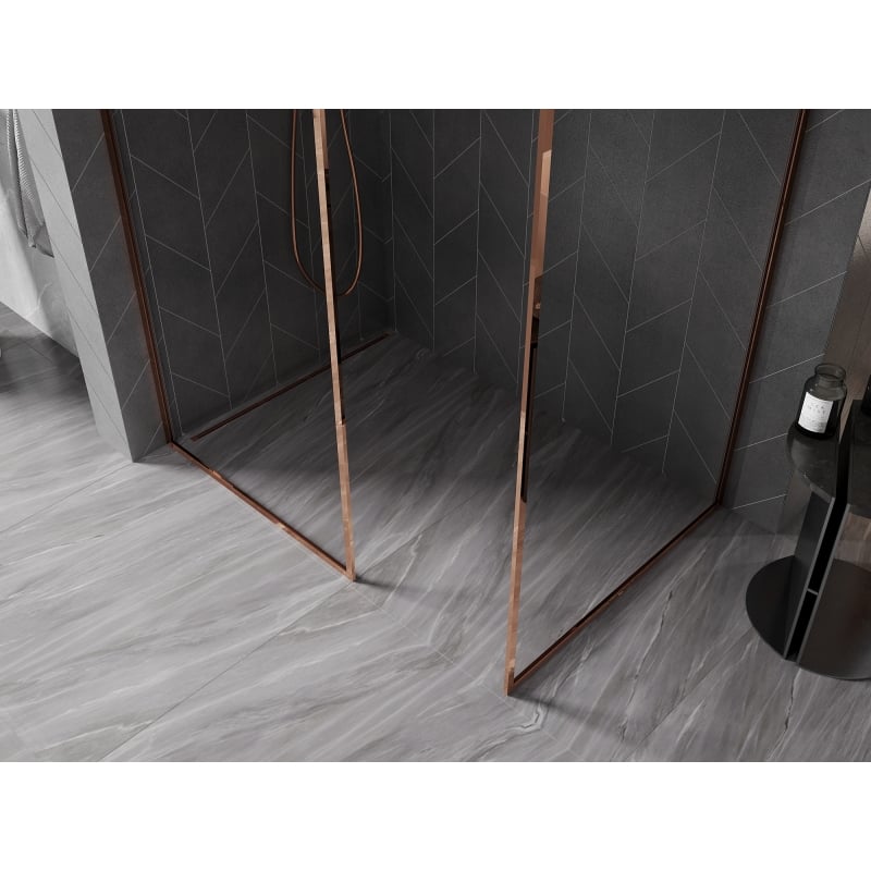 Mexen Kioto-F Walk-in Shower Wall with Frame 145 x 110 cm, Transparent 8 mm, Rose Gold - 800-145-202-04-60-110