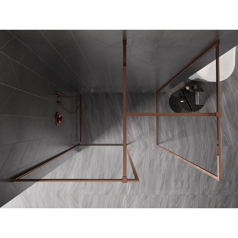 Mexen Kioto-F Walk-in Shower Wall with Frame 145 x 110 cm, Transparent 8 mm, Rose Gold - 800-145-202-04-60-110