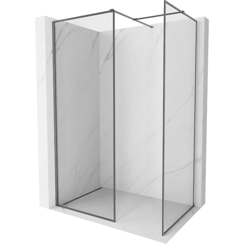 Mexen Kioto-F Walk-in Shower Wall with Frame 180 x 85 cm, Transparent 8 mm, Gun Metal - 800-180-202-04-95-085