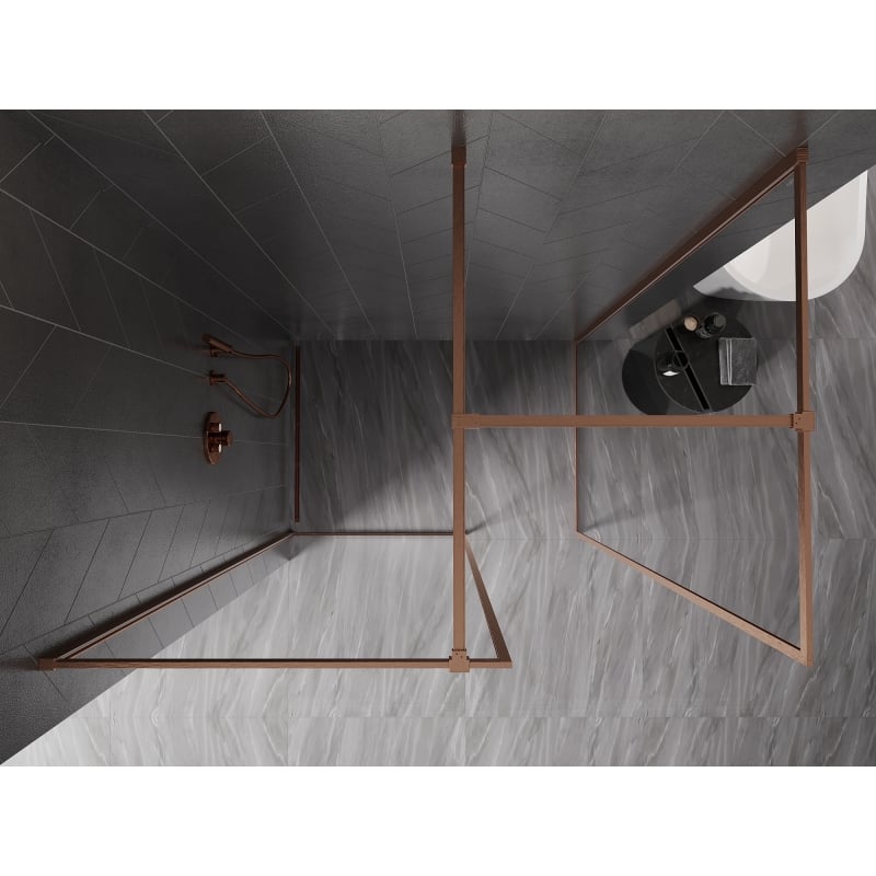 Mexen Kioto-F Walk-in shower wall with frame 80 x 70 cm, transparent 8 mm, brushed copper - 800-080-202-04-65-070