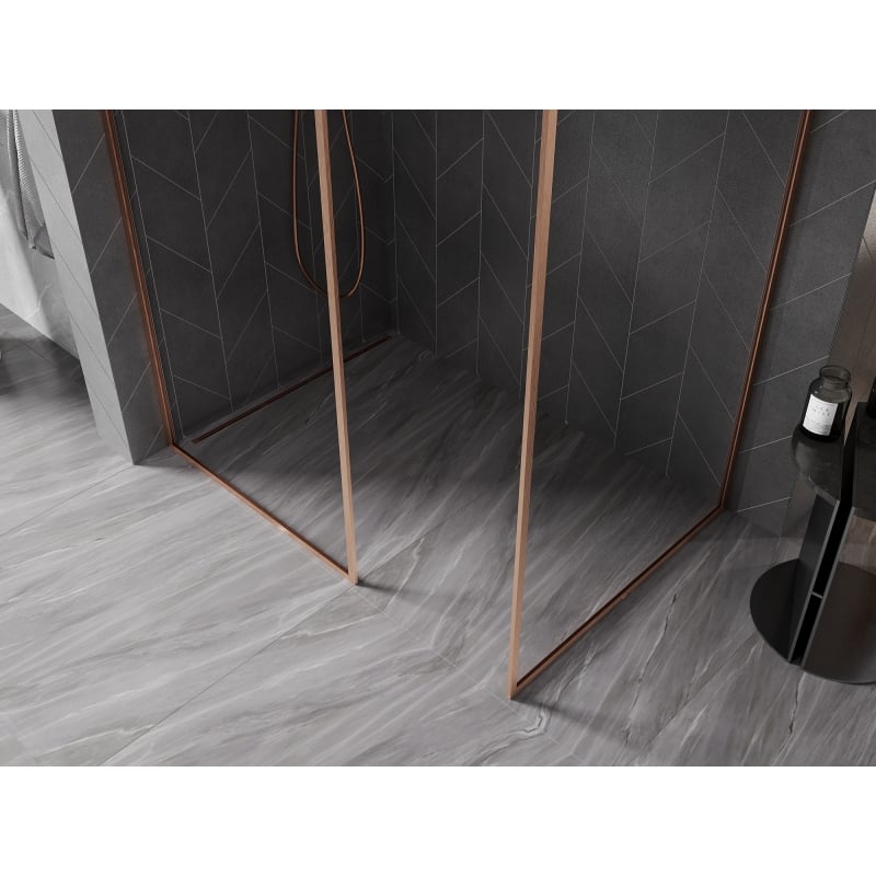 Mexen Kioto-F Walk-in Shower Wall with Frame 170 x 95 cm, Transparent 8 mm, Brushed Copper - 800-170-202-04-65-095