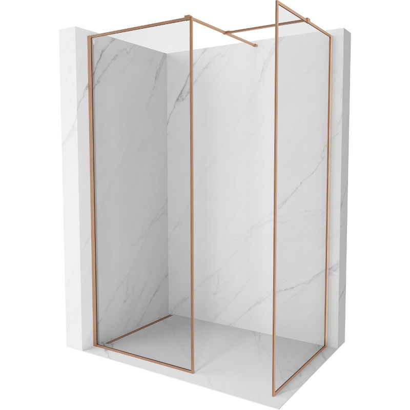 Mexen Kioto-F Walk-in Shower Wall with Frame 145 x 100 cm, Transparent 8 mm, Brushed Copper - 800-145-202-04-65-100