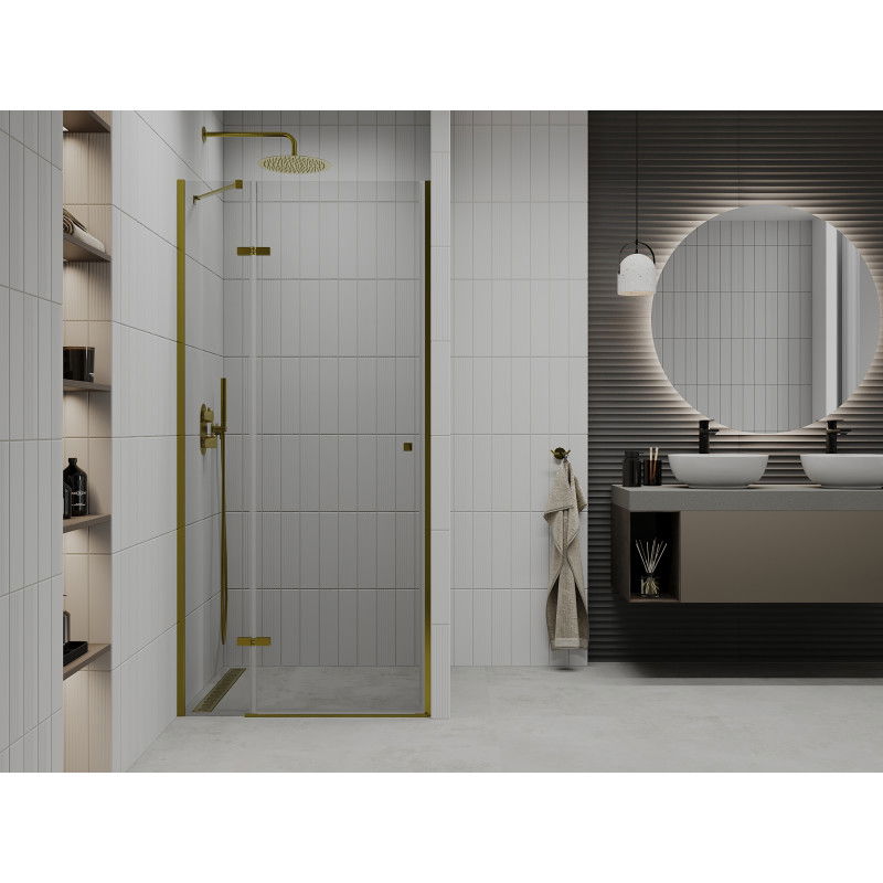 Mexen Roma 90 cm Hinged Shower Door, Transparent, Gold - 854-090-000-50-00