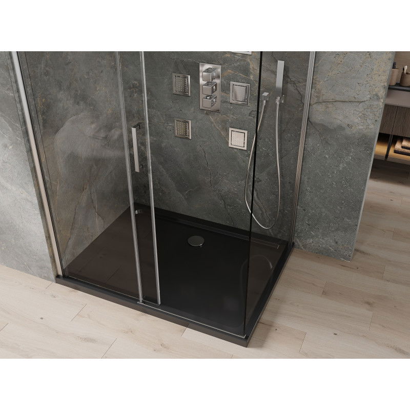 Mexen Omega Sliding Shower Enclosure 120 x 80 cm, Transparent, Chrome + Flat Tray, Black - 825-120-080-01-00-4070